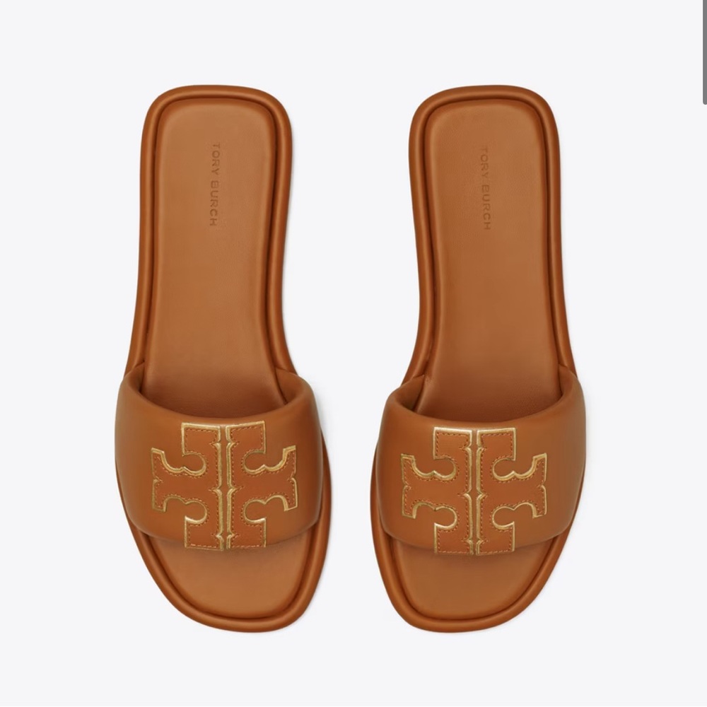 Tory Burch Double T Sport Slide in Bourbon Miele/Gold